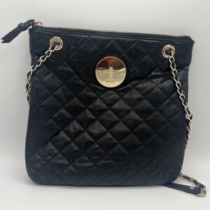 DKNY Women's Black Quilted Nappa Leather Tote Crossbody Shoulder Bag Chain Strap